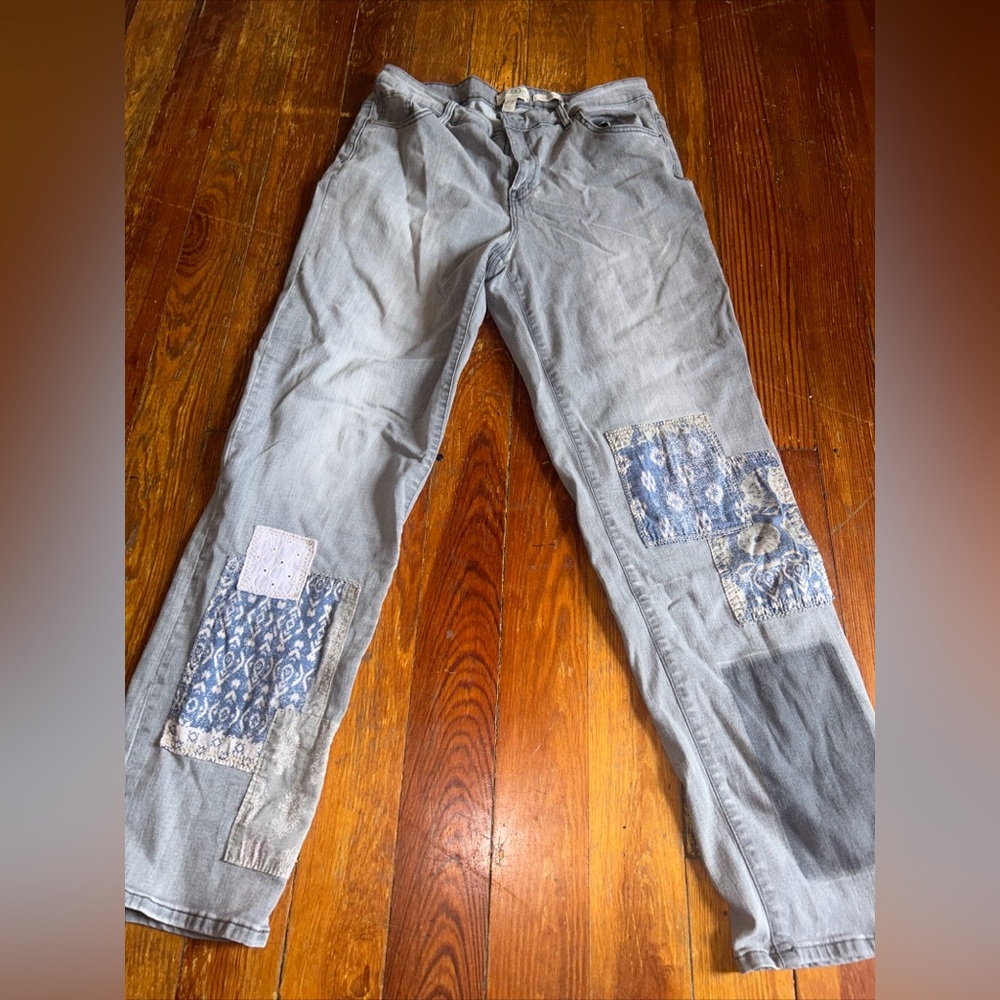 LOGO by Lori Goldstein Women's Patchwork Jeans - Gray QVC SIZE 14 Long